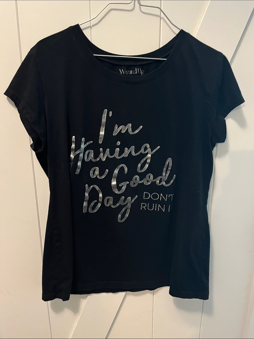 Wound Up Black Short-Sleeve Tee with Metallic Script